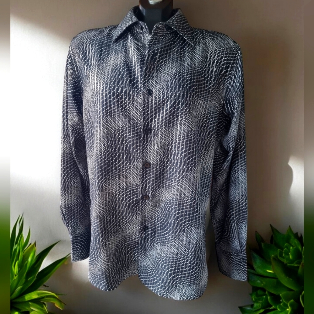 VROOM & DREESMANN Retro Black White & Silver Metallic Men's Dress Shirt